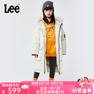 Lee大毛領(lǐng)連帽厚款保暖防風(fēng)羽絨服兒童冬季保暖中長款潮男童女童外套 卡其色 165
