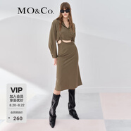 MO&Co.短款背帶連衣裙鏤空長袖連衣裙MBB3DRS023高級感 卡其綠色 S 160