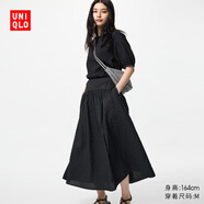 優(yōu)衣庫女裝泡泡紗長裙/拼接風(fēng)格半身裙裙子475858 09 黑色 XS /155/58A