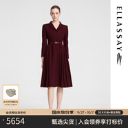 歌力思（ELLASSAY）秋季新款綿羊毛經(jīng)典優(yōu)雅商務(wù)風(fēng)收腰長袖西裝連衣裙女EWF353Y10300 酒紅色 M