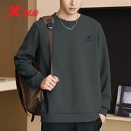 特步（XTEP） 衛(wèi)衣男裝套頭t恤衫秋季休閑運(yùn)動(dòng)服飾男士保暖打底寬松大碼跑步服 龍鱗綠-logo基礎(chǔ)圓領(lǐng)-不加絨 L /175 -現(xiàn)貨速發(fā)