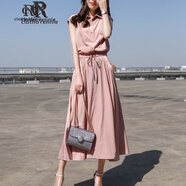 c1otho Rennie無(wú)袖連衣裙女2021夏新款收腰顯瘦氣質(zhì)長(cháng)款襯衫中長(cháng)裙子名媛時(shí)尚百搭女裝 粉色 M