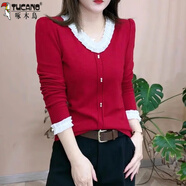 啄木鳥(niǎo)（TUCANO）蕾絲花邊打底衫2025秋季新款韓版德絨長(cháng)袖小眾顯瘦洋氣保暖T恤女 紅色雙面絨 XL 建議125-140斤