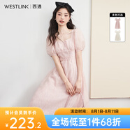 西遇法式連衣裙女2025年夏季新款方領(lǐng)收腰中長(zhǎng)款茶歇溫柔系公主裙 粉色 M