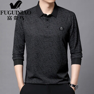 富貴鳥(niǎo)（FUGUINIAO）中年爸爸長(cháng)袖t恤男士秋季2025新款翻領(lǐng)寬松體恤打底polo衫 黑色 M