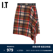 BAPYIT 秋冬女裝格紋半身裙新品時(shí)髦復(fù)古飾腰帶流蘇邊飾及膝裙K9314XL BGX/格紋 XS