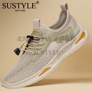 SUSTYLE奢侈高端品牌高檔男鞋春夏季新款透氣網(wǎng)格面鏤空男士跑步舒適軟底 卡其色(輕質(zhì)透氣)23088 42