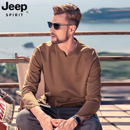 JEEP SPIRIT300g厚實(shí)重磅 男士長袖T恤V領(lǐng)寬松純色T恤美式打底衫春秋款上衣 【小V領(lǐng)】焦糖色5783 L (135-150斤)