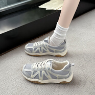 361德訓阿甘鞋子女秋季新款不累腳運動(dòng)跑步鞋百搭老爹鞋34碼 銀灰色 34