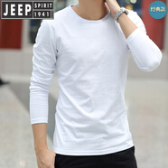 JEEP SPIRIT吉普男士長袖T恤純色純棉白色體恤秋衣上衣服內(nèi)搭秋季加絨打底衫 長.袖純白色 M