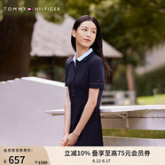 TOMMY HILFIGER【反車(chē)領(lǐng)口】春夏女純棉撞色車(chē)線(xiàn)四?？埏@瘦POLO連衣裙38837 藏青色DW5 M