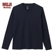 無(wú)印良品 MUJI 男式 棉V領(lǐng)長(cháng)袖T恤 深藍色 S