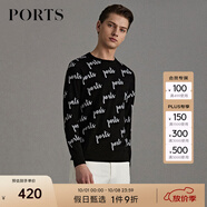 PORTS寶姿男裝明星同款秋冬LOGO款保暖針織衫男士套頭毛衣 BLACK WHITE S