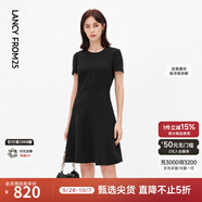 朗姿【三醋酸Basic衣櫥】休閑連衣裙夏季新款裙子高級(jí)感明星同款 黑色 L 165/84A