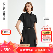 朗姿【尖貨補單】黑白色顯瘦輕禮服襯衫連衣裙女夏新款復古小黑裙裙子 黑色2 M 160/80A
