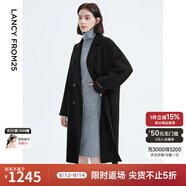 朗姿純羊毛中長款雙面呢流行時(shí)尚高級(jí)感大衣春冬新款法式毛呢外套 黑色 155/76A/S