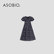 Asobio夏季泡泡袖法式浪漫氣質(zhì)多巴胺垂感連衣裙791 黑底白色印花 S  建議拍大一碼