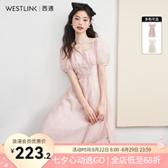 西遇法式連衣裙女2025年夏季新款方領(lǐng)收腰中長(cháng)款茶歇溫柔系公主裙七夕 粉色 S