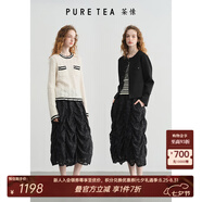 茶·愫【浪漫千金】puretea茶愫浮雕霜花蕾絲半身裙花苞裙2025夏季新款 石墨黑 L