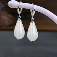 月蘭詩(shī)（YUELANSHI）925純銀木蘭花古風(fēng)純銀耳環(huán)女2023年新款潮長(cháng)款顯瘦圓臉氣質(zhì)耳墜 光面耳扣*白色玉蘭花耳墜