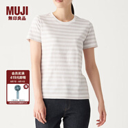 無(wú)印良品 MUJI 女式 印度棉天竺編織 圓領(lǐng)短袖T恤 BBB01A0S 淺銀灰色X條紋 M