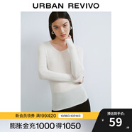 UR秋季新款女裝簡約基礎(chǔ)百搭休閑修身V領(lǐng)針織衫UWB940008 象牙白 L