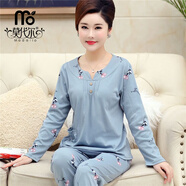 莫代爾中老年媽媽睡衣女春秋款棉質(zhì)長(cháng)袖中年女士套頭大碼寬松套裝家居服 3339 XL (115-135斤)