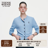 Teenie Weenie小熊女裝春簡約柔軟親膚毛針織空調(diào)開衫薄款毛衣披肩 藍(lán)色 M