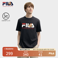 FILA斐樂官方男裝情侶多彩T夏季新款小狐貍刺繡純棉時(shí)尚休閑短袖T恤男 傳奇藍(lán)-NV XL 180/100A/XL