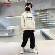 李寧男童運動(dòng)套裝加絨中大童25秋冬新款兒童衛衣衛褲青少年男孩兩件套 套裝2 （春秋款） 170