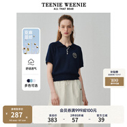Teenie Weenie小熊女裝簡約時尚夏季短袖翻領(lǐng)針織衫Polo衫薄款白色 藏青色 XS (155)