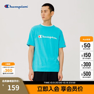Champion夏季經(jīng)典款印花草寫(xiě)LOGO圓領(lǐng)休閑運(yùn)動(dòng)T恤無(wú)性別冠軍短袖男女情侶 藍(lán)色(偏薄） M