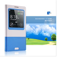 倍思三星note3休眠皮套 超薄智能開窗N9006手機殼 n9008保護殼套 藍/白格調休眠皮套