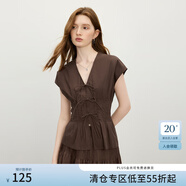 范思藍恩摩登蝴蝶結(jié)系帶收腰襯衫女2025夏新款連肩袖v領(lǐng)上衣2737 咖啡色 L