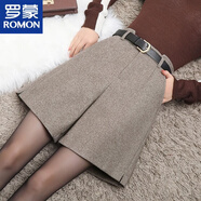 羅蒙毛呢短褲女秋冬外穿冬天高腰冬季a字闊腿咖色西裝加厚打底五分褲 咖色 4XL 32【建議145-155】