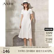 AMII法式復古a字連衣裙女年夏季新款赫本風顯瘦圓領修身裙子 米白 （建議拍大一碼） M 160/84A