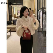 她芙（tafu）品牌女裝皮草外套女短款2025冬季新款小個(gè)子保暖年輕款水貂絨大衣 米白色 S