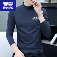 羅蒙（ROMON）男士半高領(lǐng)打底衫2025秋冬新款加厚純棉長(cháng)袖t恤修身中領(lǐng)內衣體恤 寶藍色 M