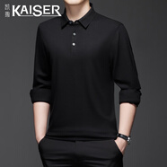 凱撒（KAISER）品牌時尚休閑長袖T恤男士2025年秋季新款中年翻領寬松polo衫上衣 黑色 2XL