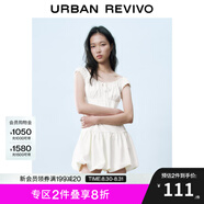 UR七夕2025春季新款女裝撞色蕾絲飄帶U領(lǐng)無袖修身連衣裙UYY750014 米黃 (偏短) L