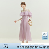 范思藍(lán)恩23FS12493 法式一字肩兩穿連衣裙女夏季新款海邊度假長(zhǎng)裙 香芋紫 S