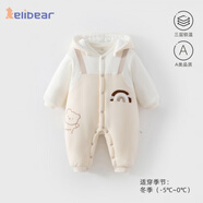 顆粒熊（KELIXIONG）新生嬰兒衣服冬季加厚連體衣卡通連帽寶寶衣服可愛(ài)小熊長(cháng)袖外出服 云彩面包咖色（320克） 90cm