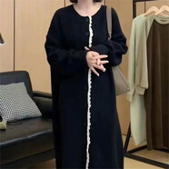 素訂森女系復古毛衣連衣裙女2025年秋冬新款感打底針織過(guò)膝連衣裙 黑色 均碼