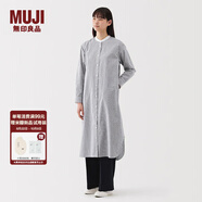 無(wú)印良品（MUJI）女式 水洗 平紋 立領(lǐng)長(cháng)袖連衣裙女裝裙子25年春季連身裙 襯衫裙 深藏青色條紋 M （160/84A）