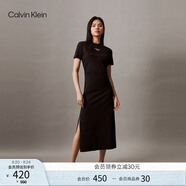 Calvin KleinJeans夏季女士休閑通勤開叉ck純棉針織圓領(lǐng)T恤長裙連衣裙ZW02584