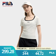 FILA斐樂短袖T恤女子針織上衣2025夏季新款小狐貍時尚休閑運動修身T 云菇白-WT XL 175/92A/XL