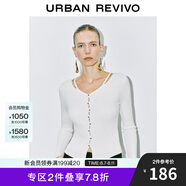 UR冬季新款女裝法式氣質(zhì)V領(lǐng)時(shí)髦鏤空針織開(kāi)衫UWM940067 本白 S