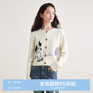 樂(lè)町狗狗圓領(lǐng)針織開(kāi)衫女20寬松版型毛衣外套趣味上衣 米白（預(yù)售） L