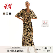 H&M2025年夏季新款女裝時尚休閑腰部系帶襯衫式連衣裙1217576 米色/豹紋 S 160/88