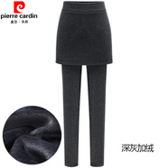 皮爾卡丹加絨打底褲女秋冬新款外穿假兩件百褶裙大碼加厚保暖小腳緊身褲子 灰色包臀裙加絨 加厚 L 建議100-115斤